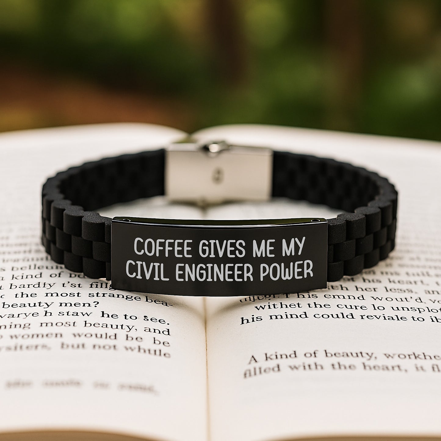 Funny Civil Engineer Christmas Unique Gifts from Men to Friends Glide lock Clasp Bracelet, Coffee Gives Me My Civil Engineer Power, Adjustable Silver Black Stainless Steel Silicone - Image 2