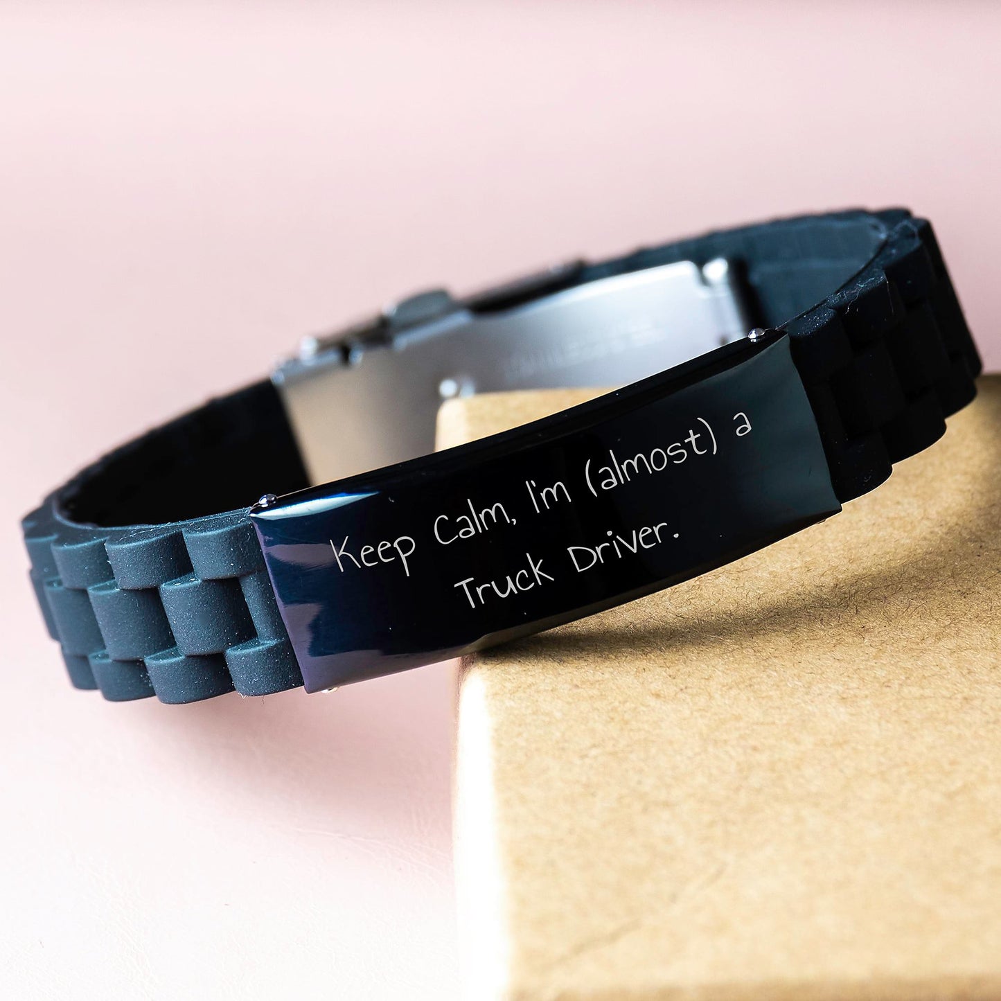 Funny Truck Driver Gifts for Men - Keep Calm I'm almost a Truck Driver Glide lock Clasp Bracelet, Black Stainless Steel with Silicone, Christmas Unique Gifts from Friends, Family, Coworkers - Image 3