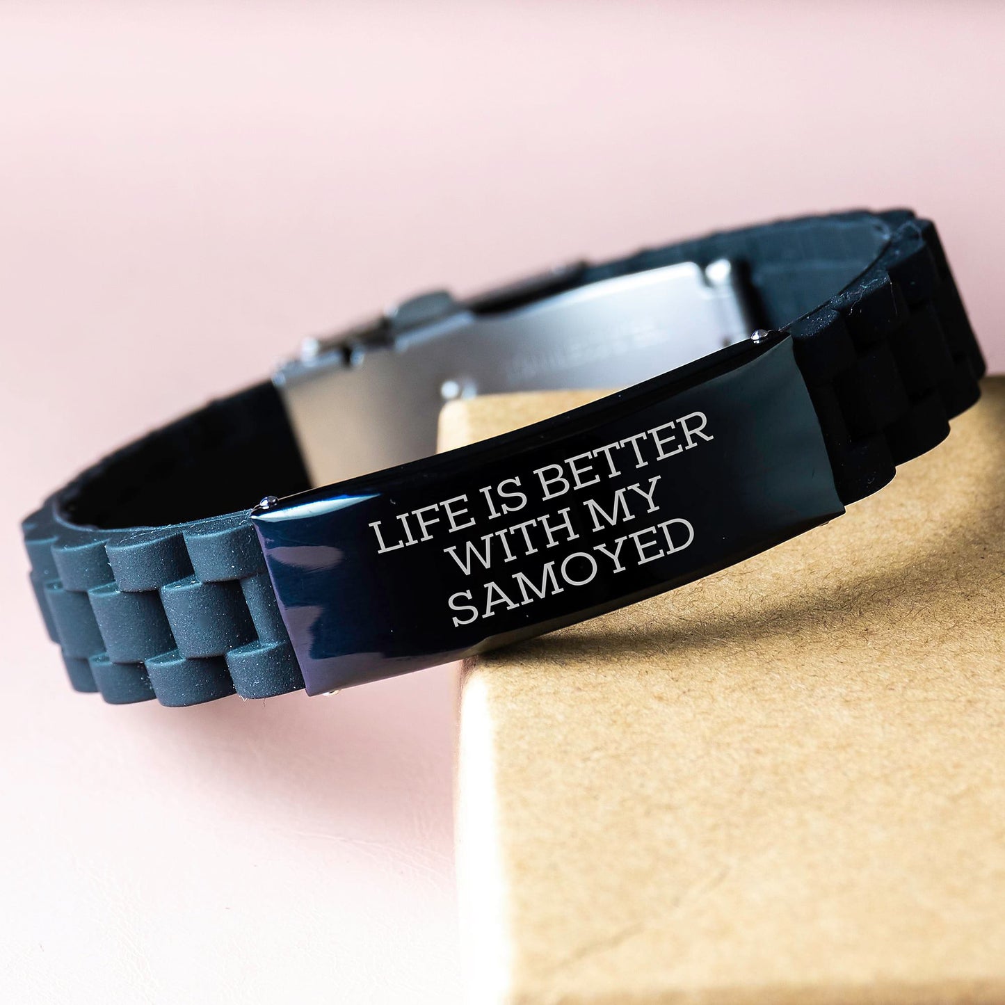 Samoyed Dog Lover Gifts from Friends for Valentine's Glide lock Clasp Bracelet, Funny Quote Life Is Better With My Samoyed - Image 3