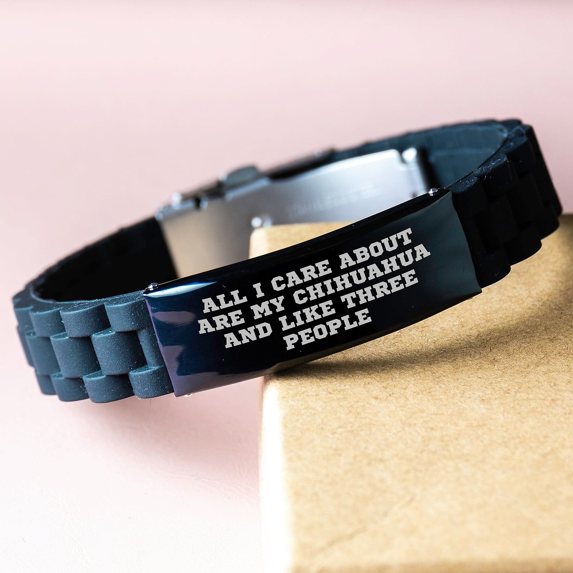 Chihuahua Dog Lovers Funny Gift Birthday Present from Friends for Chihuahua Dog Glide lock Clasp Bracelet, All I Care About Are My Chihuahua And Like Three People - Image 3