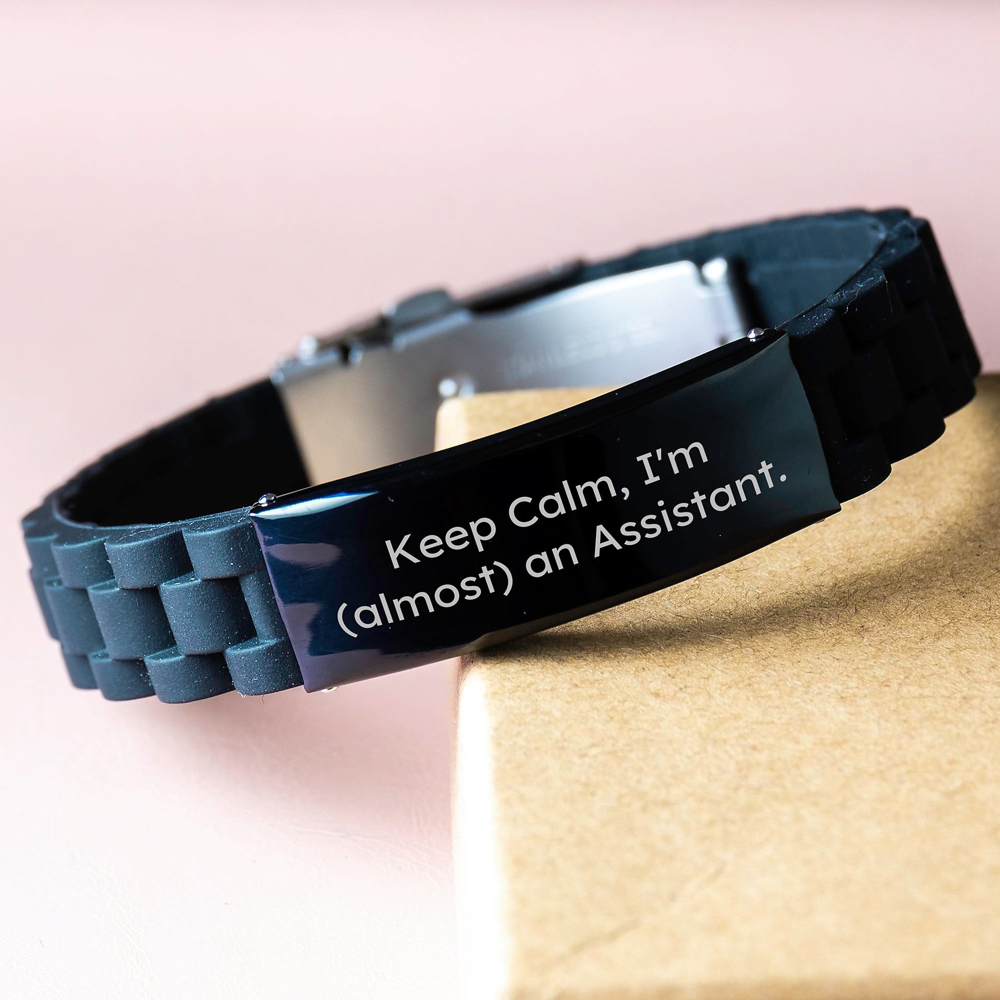 Funny Assistant Gifts, 'Keep Calm, I'm (almost) An Assistant' Glide lock Clasp Bracelet for Men, Women, Friends, Coworkers, Family, Unique Christmas Unique Gifts from Lover, Partner, Friend. - Image 3
