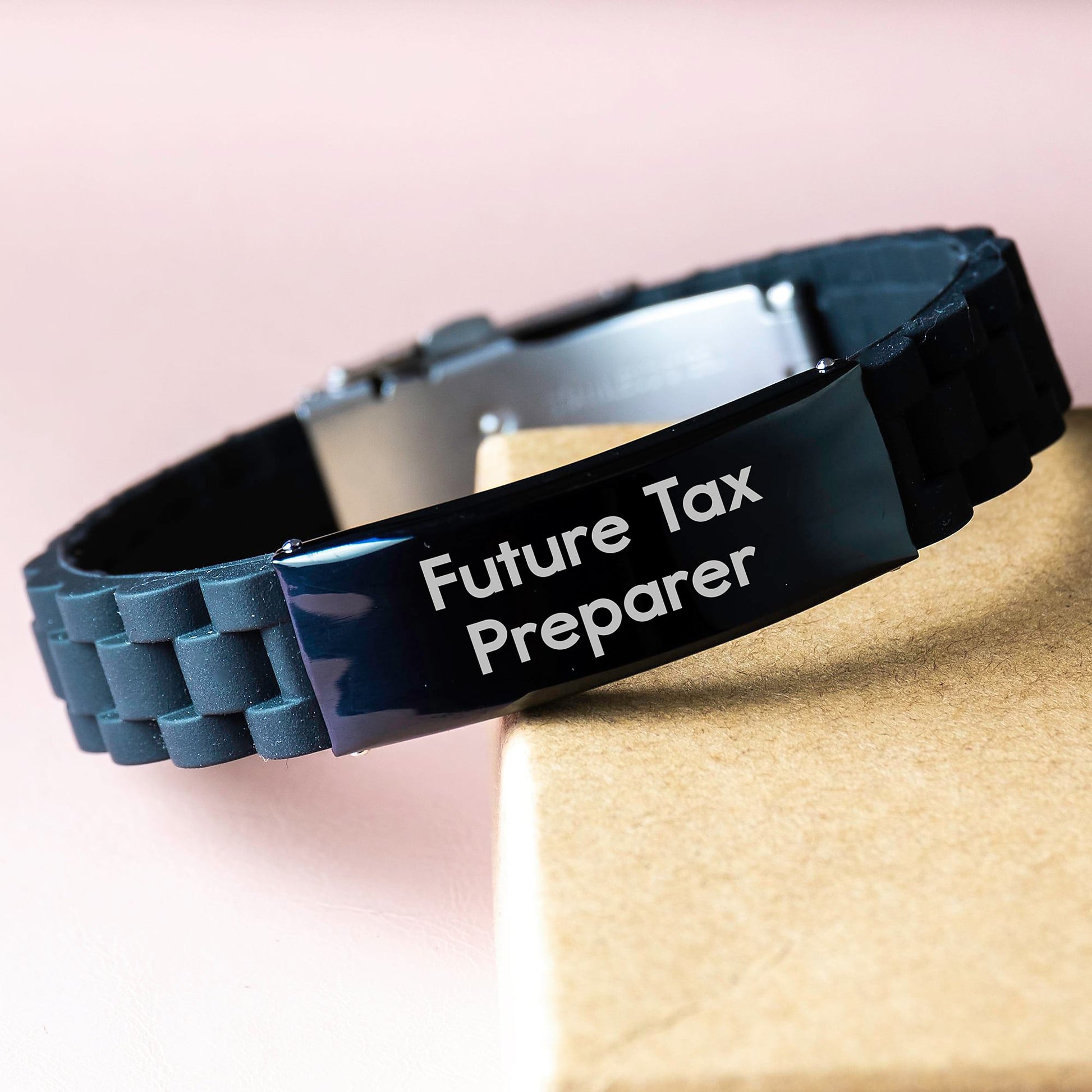 Funny Quote for Future Tax Preparer, Gifts from Friends for Tax Preparer, Glide lock Clasp Bracelet Black Stainless Steel Christmas Unique Gifts - Image 3