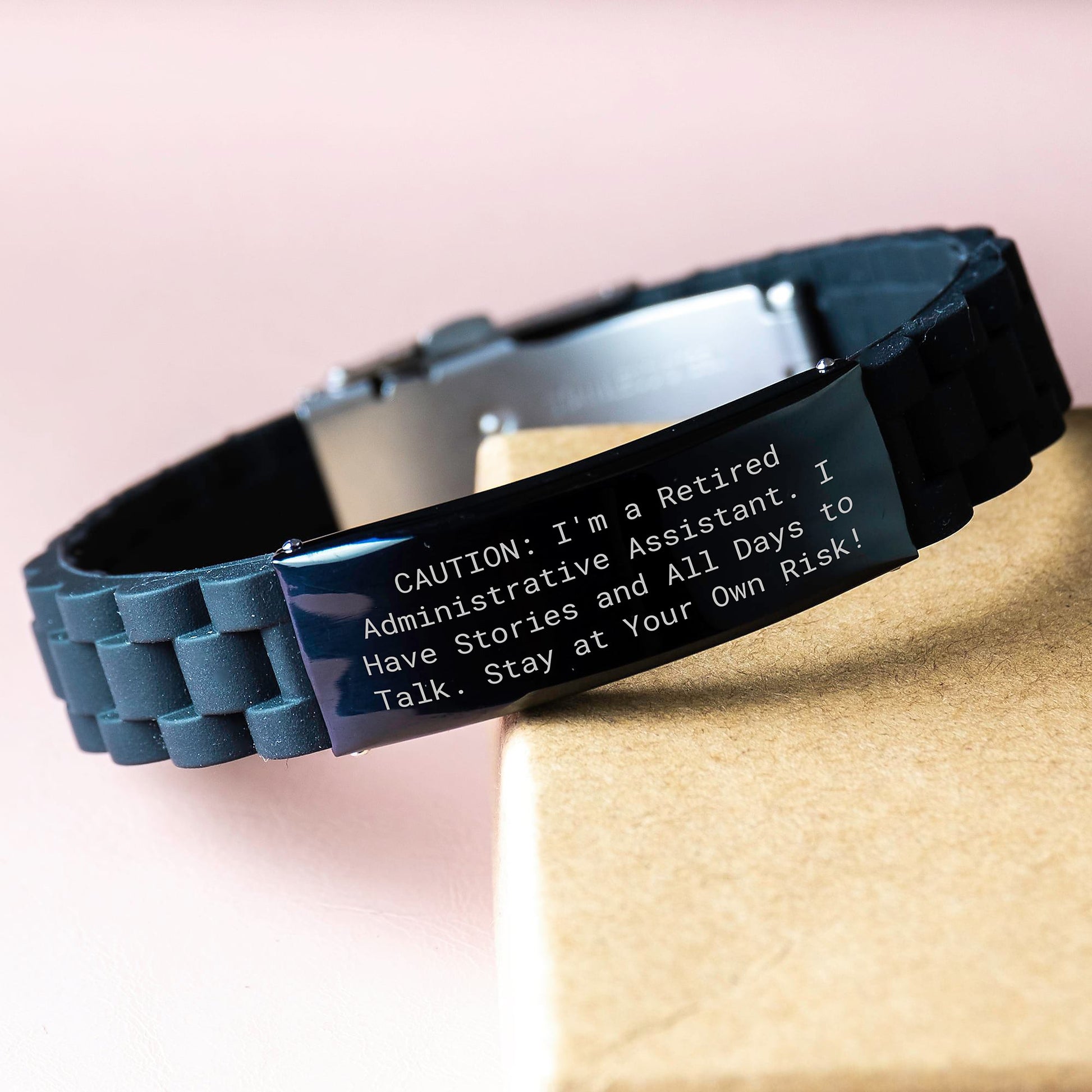 Administrative Assistant Gifts, Funny Quote, Glide lock Clasp Black Stainless Steel Silicone Adjustable Gift from Coworkers to Administrative Assistant for Graduation Unique Gifts - Image 3