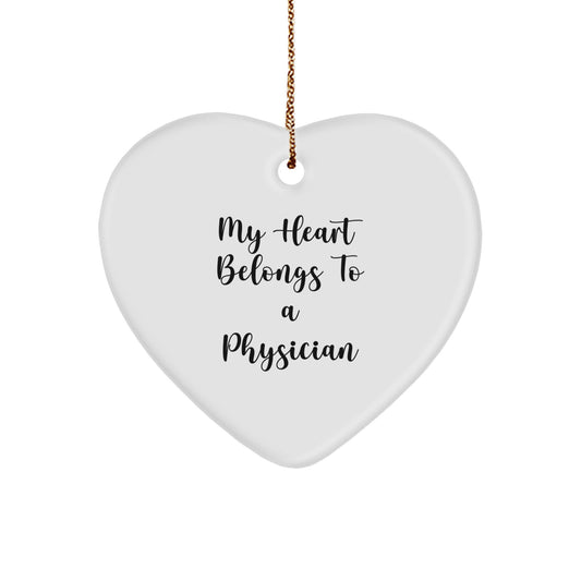 Funny My Heart Belongs To A Physician Physician Gifts for Christmas Unique Heart Ornament from Family - Image 1