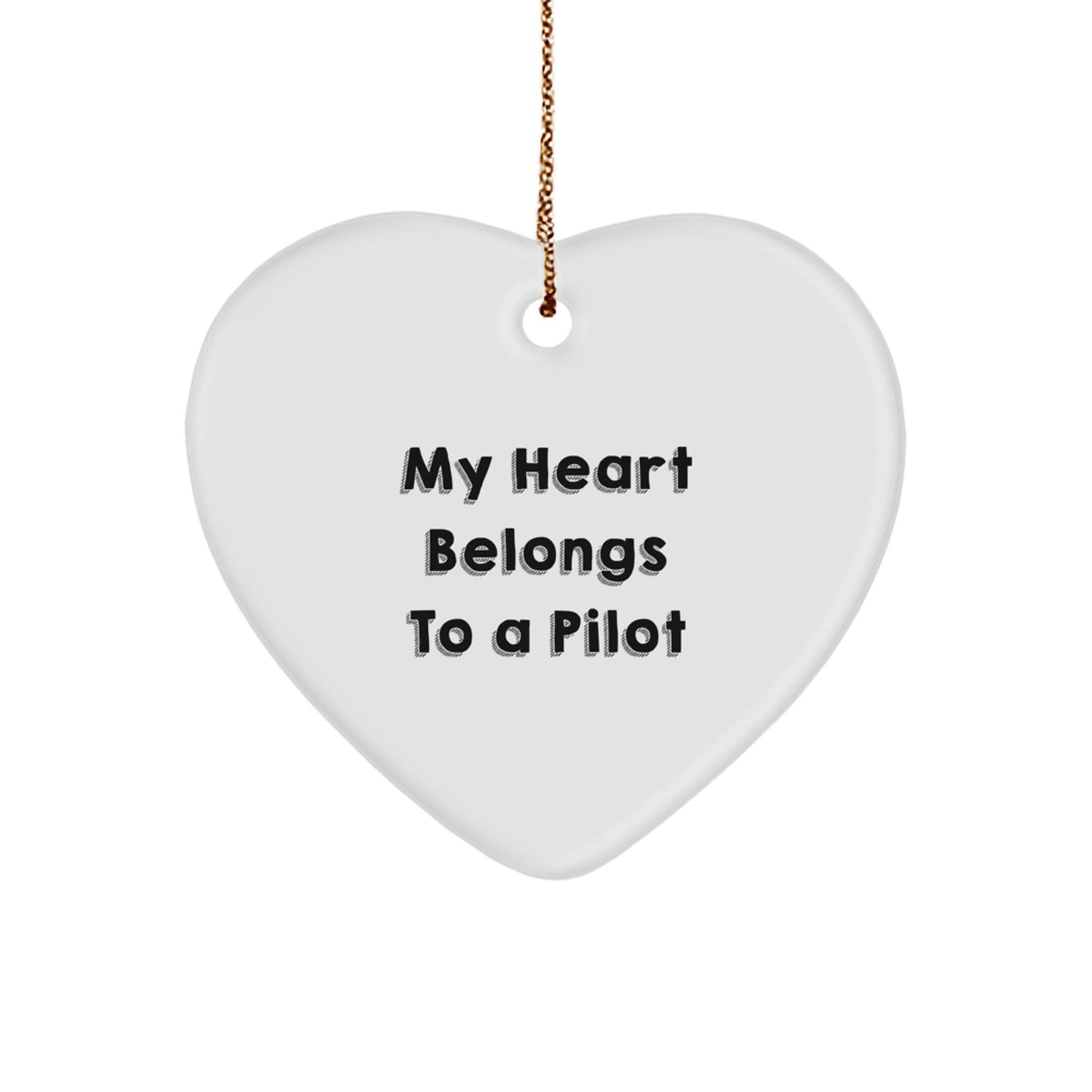 Pilot Gifts from My Heart Belongs To A Pilot, Heart Ornament for Christmas, Inspirational Pilot Quote Decor - Image 1