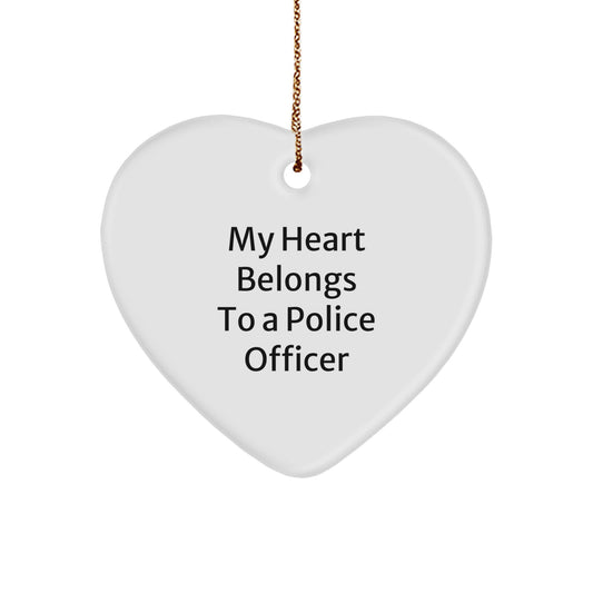 Funny Police Officer Heart Ornament Gifts from Friends, Christmas Unique Gifts for Police Officers, 'My Heart Belongs To A Police Officer' - Image 1