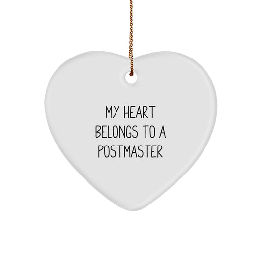 Funny Postmaster Gifts from Friends, Heart Ornament My Heart Belongs To A Postmaster Christmas Unique Gifts for Postmaster - Image 1