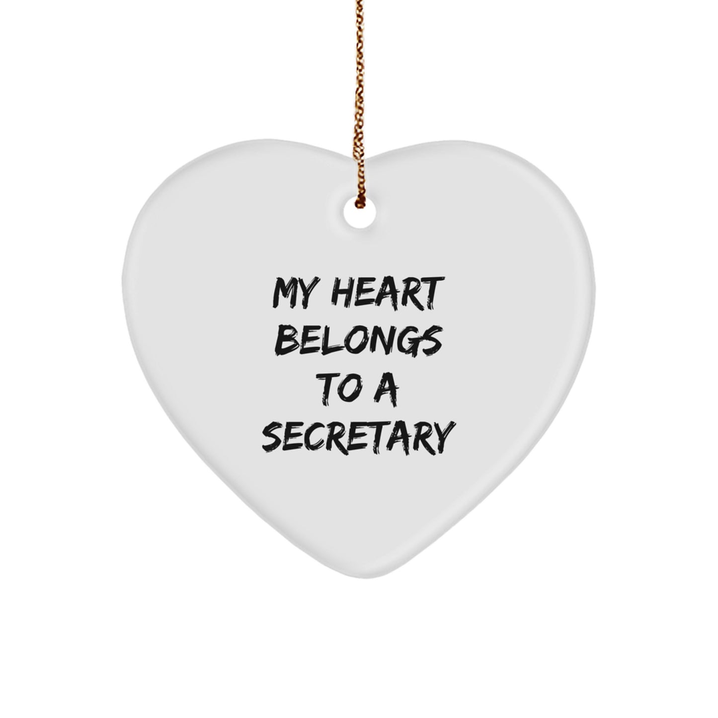 Funny Heart Ornament Gifts for Secretary, Cute Secretary Office Decor, My Heart Belongs To A Secretary Christmas Unique Gifts from Friends or Family - Image 1