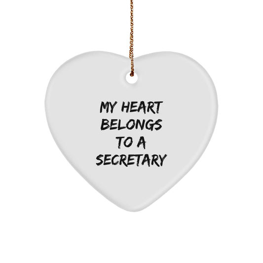 Funny Heart Ornament Gifts for Secretary, Cute Secretary Office Decor, My Heart Belongs To A Secretary Christmas Unique Gifts from Friends or Family - Image 1