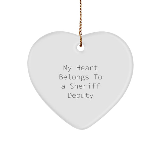 Funny Sheriff Deputy Gifts for Him, Sheriff Deputy Heart Ornament Quote 'My Heart Belongs To A Sheriff Deputy', Christmas Unique Gifts from Husband - Image 1
