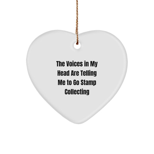 Funny Stamp Collecting Heart Ornament, Gifts from Friends for Stamp Collector Christmas Unique Gifts, Heart Shaped MDF Ornament with Sublimation Printing - Image 1
