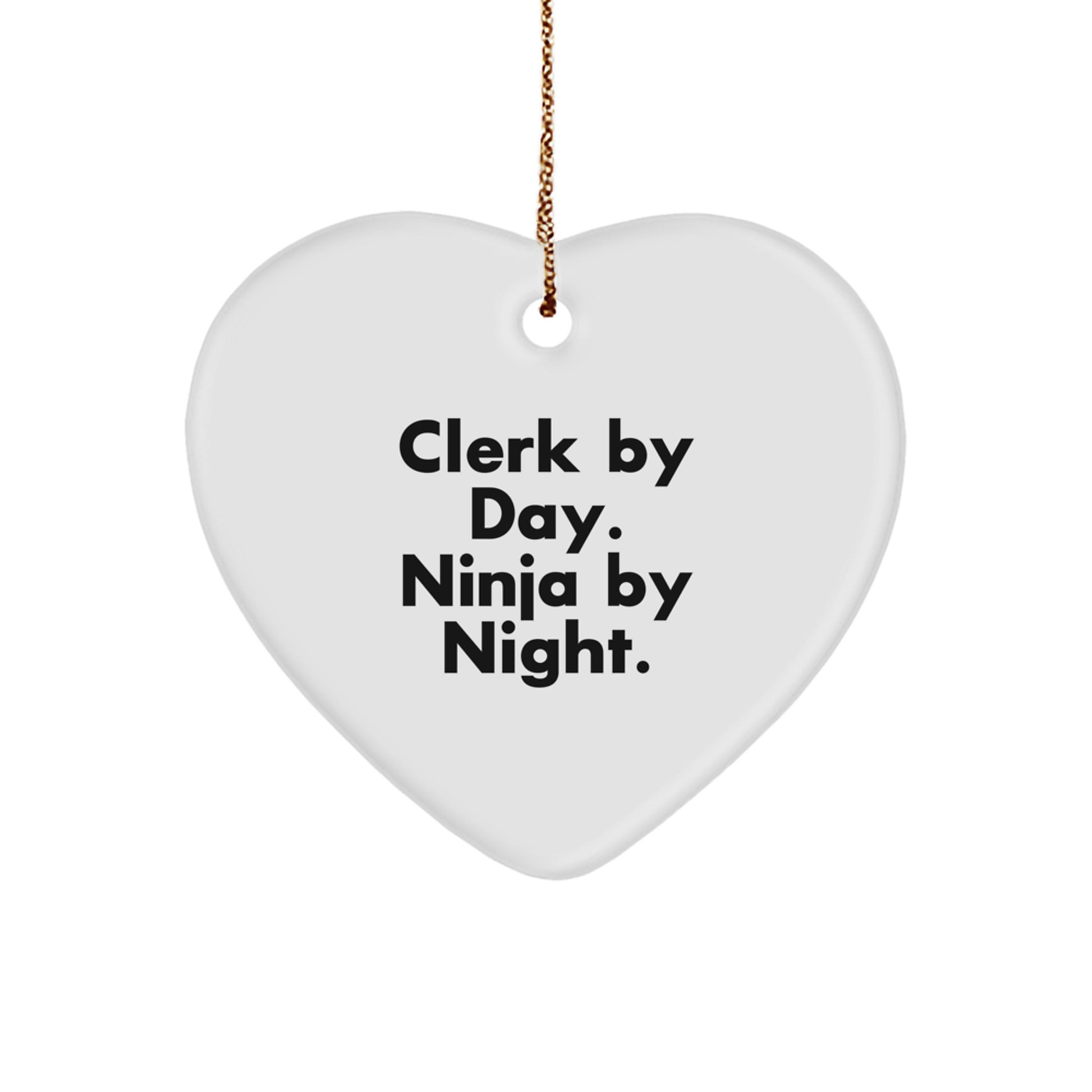 Clerk Gifts, Clerk By Day Ninja By Night Heart Ornament, Funny Christmas Unique Gifts for Men Women Friends Coworkers Family - Image 1