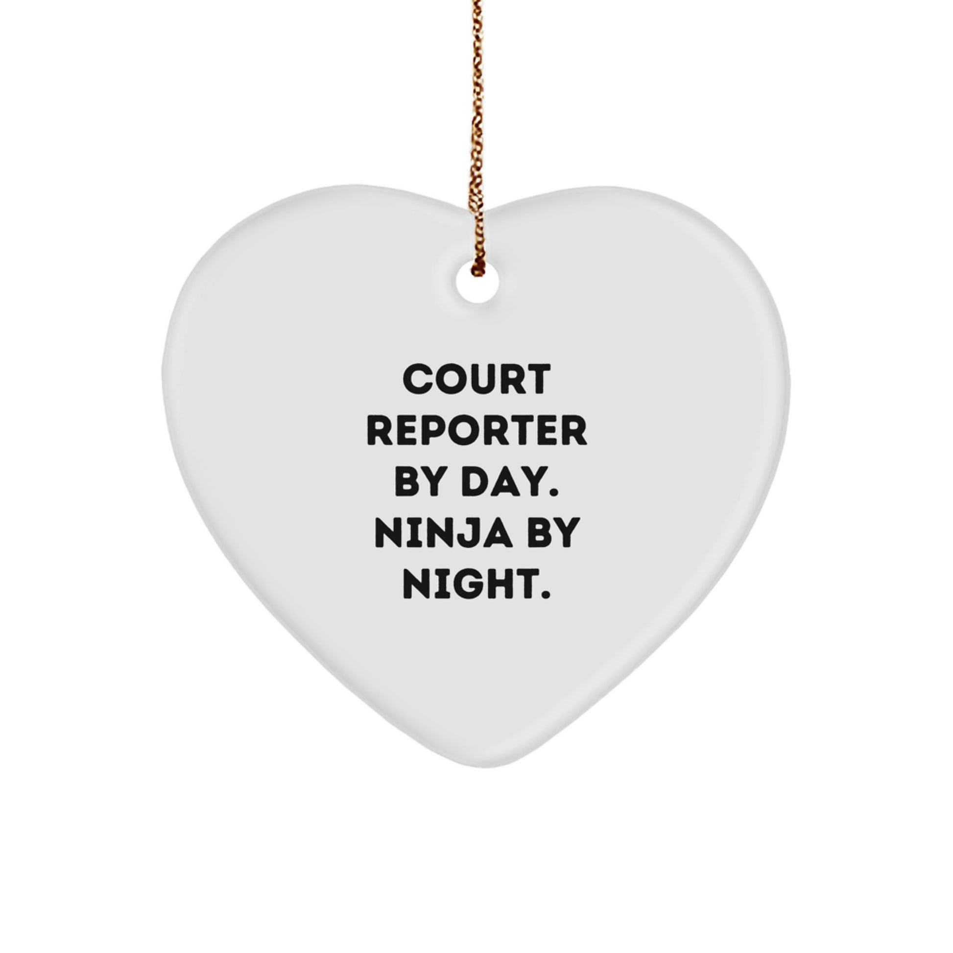 Court Reporter Gifts, 'Court Reporter By Day. Ninja By Night.' Heart Ornament, Christmas Unique Gifts from Friends, Family, Coworkers - Image 1