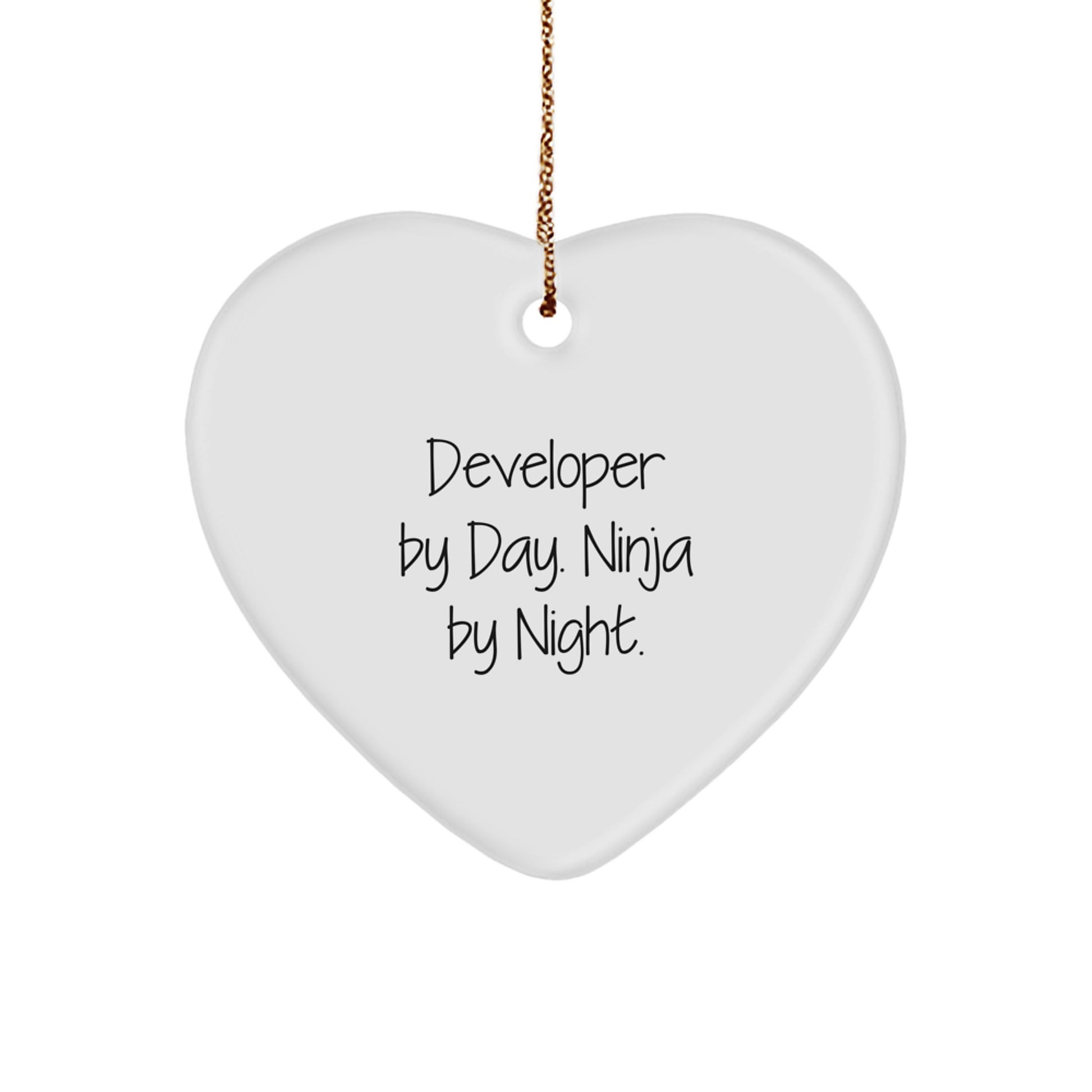 Developer Gifts from Friends - Funny Heart Ornament with Quote 'Developer By Day. Ninja By Night.', Christmas Unique Gifts for Developers, Men, Women, Friends, Coworkers, Family - Image 1