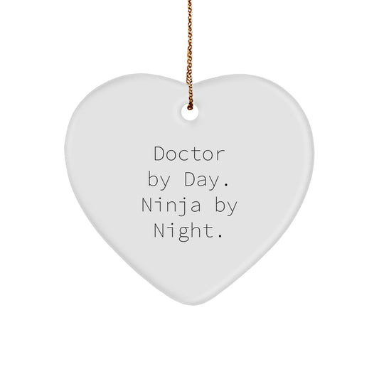 Funny Doctor Gifts, Christmas Unique Ornaments for Doctors, 'Doctor By Day. Ninja By Night.' Heart Shaped MDF - Image 1