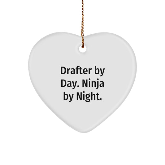Drafter By Day Ninja By Night Heart Ornament, Funny Gift for Friends, Coworkers, Family, and Loved Ones This Christmas - Image 1