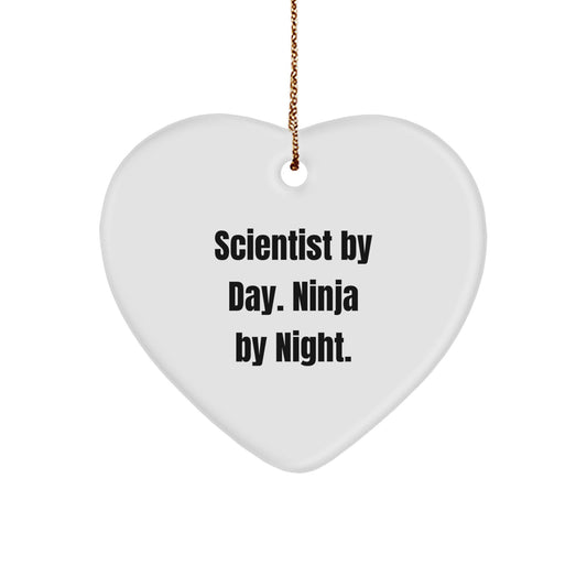 Funny Scientist Gifts from Friends, Heart Ornament for Christmas Unique Gifts, Scientist By Day Ninja By Night. - Image 1