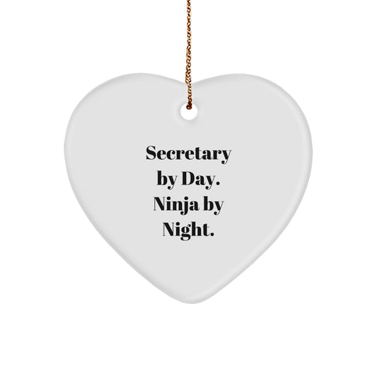 Funny Secretary Heart Ornament Gifts from Men, Women, Friends, or Family for Secretary, Coworkers, or Loved Ones - 'Secretary By Day. Ninja By Night.' - Image 1