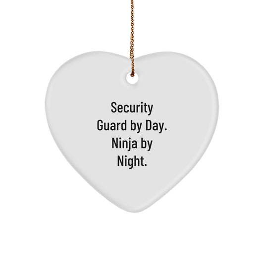 Funny Security Guard Gifts for Men - Heart Ornament 'Security Guard By Day. Ninja By Night.' - Christmas Unique Gifts from Friends - Image 1