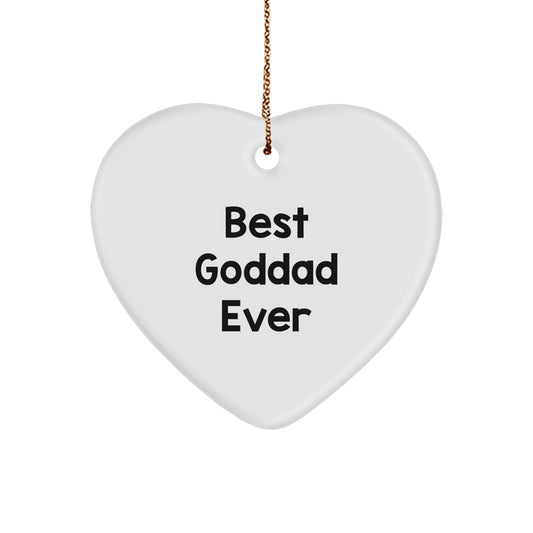 Funny Goddad Gifts for Him Heart Ornament Best Ever, Heart Shaped, White Color, Gifts from Family to Goddad, Christmas Unique Gifts - Image 1
