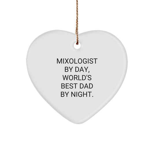 Funny Mixologist Gifts from Men for Mixologist By Day, World's Best Dad By Night Christmas Unique Gifts, Heart Ornament - Image 1