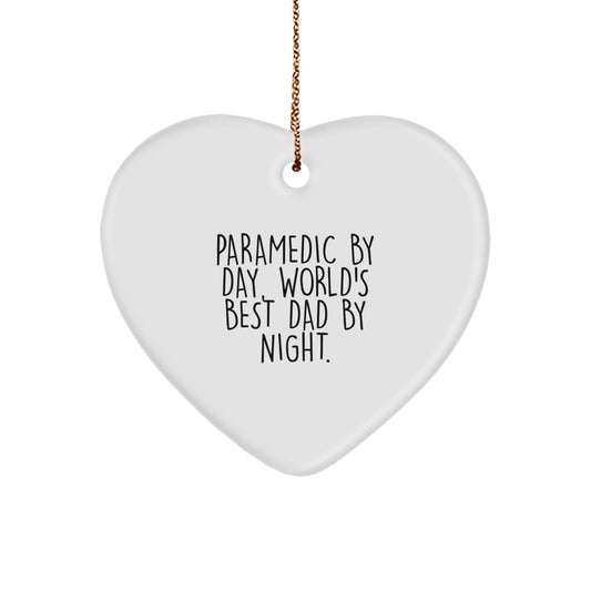 Rescue Worker Heart Ornament, Funny Quote Gifts for Men, Rescue Worker By Day, World's Best Dad By Night, Christmas Unique Gifts from Family - Image 1