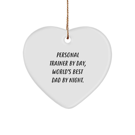 Personal Trainer Gifts from Men to Friends, Funny Heart Ornament for Christmas, 'Personal Trainer By Day, World's Best Dad By Night.' Quote - Image 1