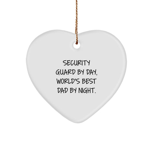 Funny Security Guard Gifts, Heart Ornament for Security Guard By Day, World's Best Dad By Night. Gifts from Family to Security Guard, Christmas Unique Gifts - Image 1