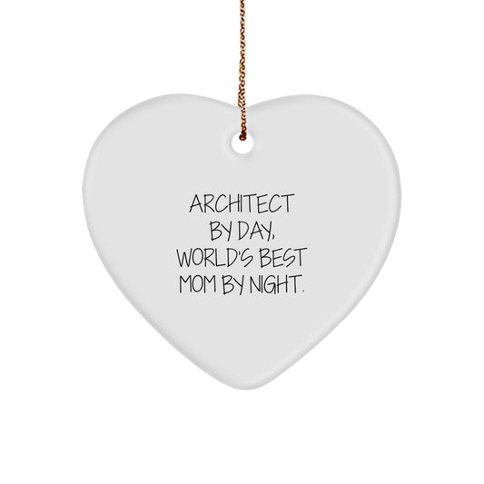 Funny Architect Heart Ornament Gifts from Family to Mom Architect By Day, World's Best Mom By Night Unique Christmas Memorable Presents for Architect Friends and Family - Image 1