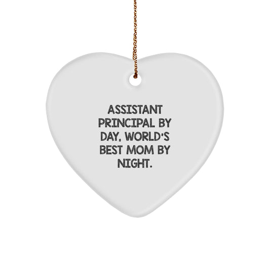 Funny Assistant Principal Gifts - Heart Ornament for Mom, 'Assistant Principal By Day, World's Best Mom By Night.' - Image 1
