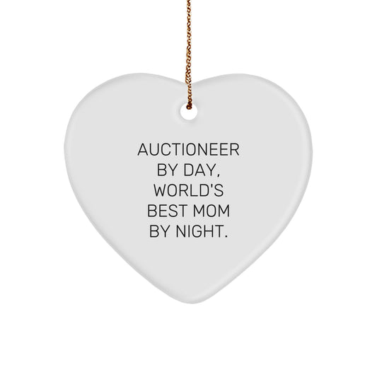 Funny Auctioneer Gifts for Friends - Heart Ornament, Gifts from Family to Auctioneer By Day, World's Best Mom By Night. - Image 1