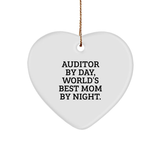 Auditor Gifts from Mom - Funny Heart Ornament for Auditor By Day, World's Best Mom By Night. Christmas Unique Gifts for Auditors - Image 1