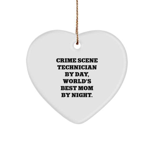 Funny Crime Scene Technician Gifts for Christmas - Heart Ornament from 'Crime Scene Technician By Day, World's Best Mom By Night.' - Image 1