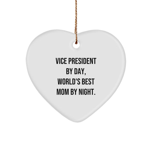 Vice President Gifts, Funny Heart Ornament, 'Vice President By Day, World's Best Mom By Night.' - Gifts from Family, Christmas Unique Gifts for Men and Women - Image 1