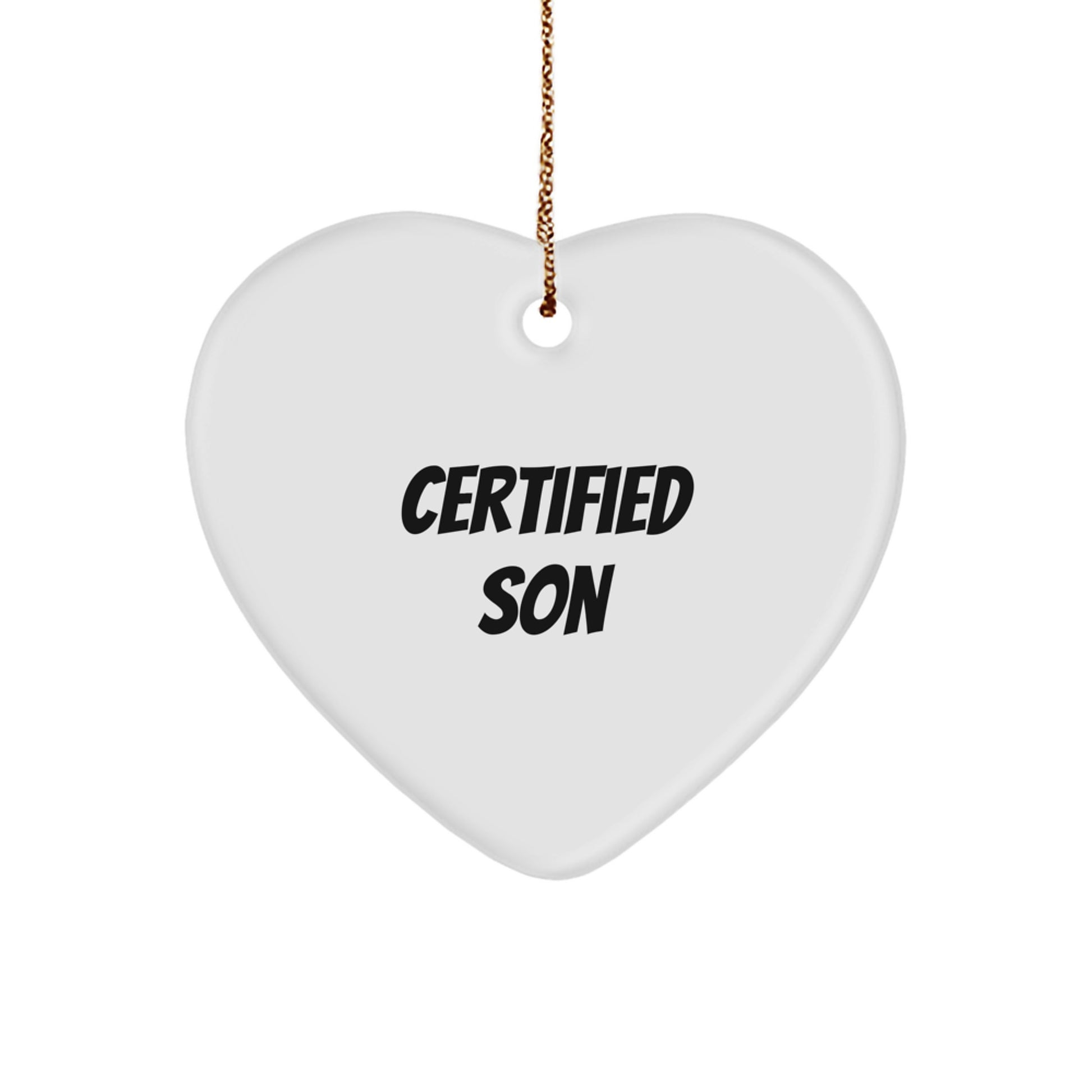 Funny Son Christmas Unique Gifts from Mom - Heart Ornament for Him, Unique Presents for Son, Best Heart Shaped MDF Ornament with Gold Cord - Image 1