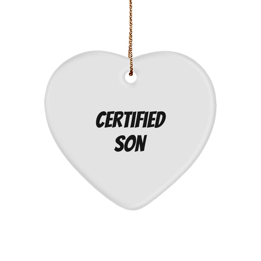 Funny Son Christmas Unique Gifts from Mom - Heart Ornament for Him, Unique Presents for Son, Best Heart Shaped MDF Ornament with Gold Cord - Image 1