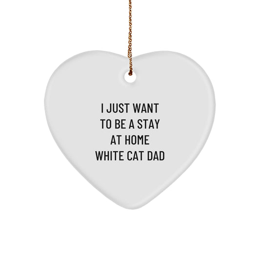 Funny White Cat Gifts for White Cat Dad Heart Ornament, White Cat Father's Christmas Unique Gifts, Gifts from Dad to White Cat Lover - Image 1