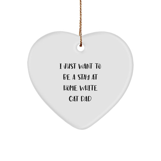 Funny White Cat Gifts for Dad, Heart Ornament Christmas Unique Gifts from Family, for White Cat Lover Men - Image 1