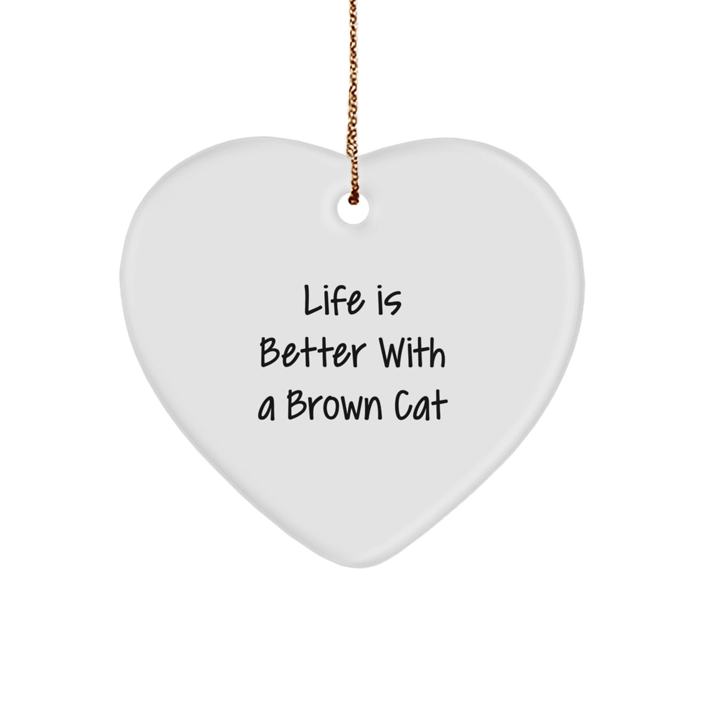 Brown Cat Lover's Heart Ornament, Gifts from Friends, Family, or Coworkers, Unique Christmas Decoration - Image 1