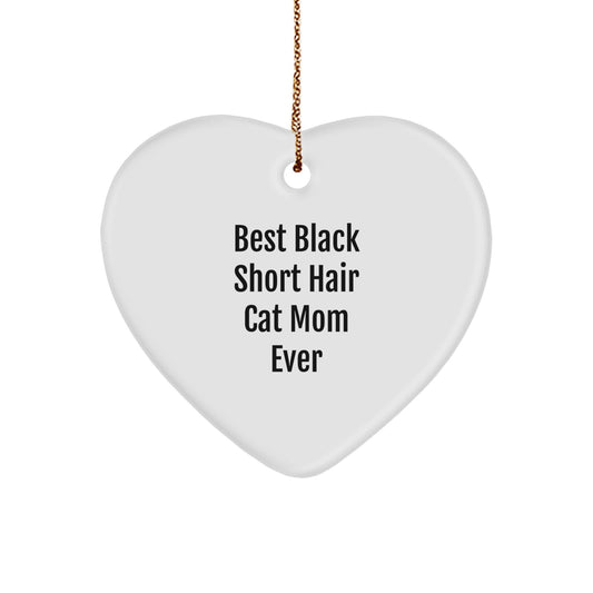 Black Short Hair Cat Mom Funny Gifts from Family for Christmas Heart Ornament - Image 1