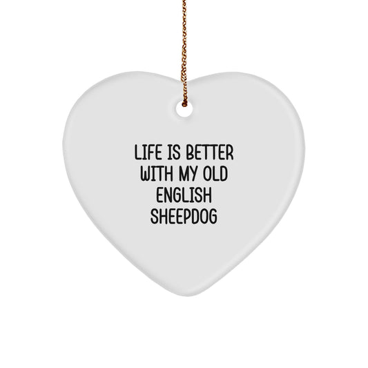 Funny Old English SheepDog Heart Ornament Gifts from Family, Christmas Unique Gifts for Old English SheepDog Lovers - Image 1