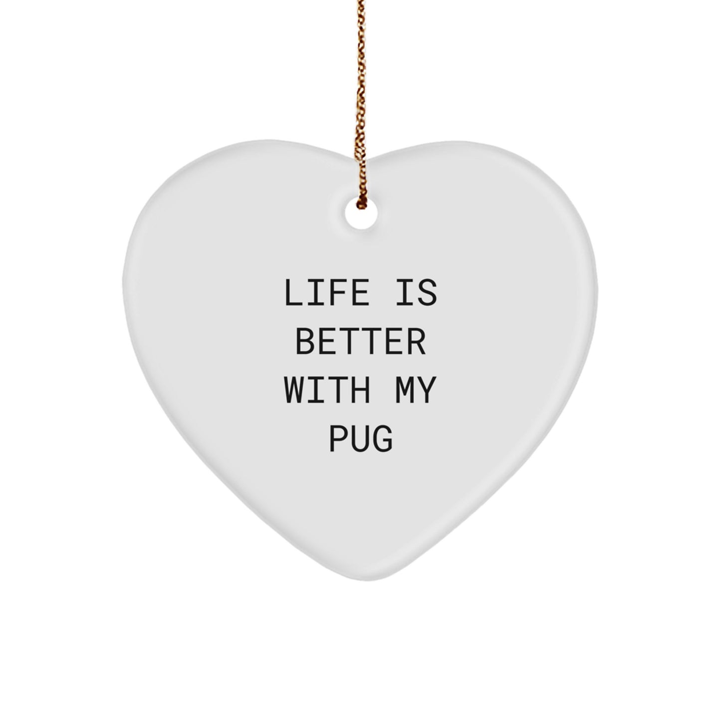 Funny Pug Dog Gifts from Men to Family for Christmas Unique Ornaments Heart Shaped White Color - Image 1