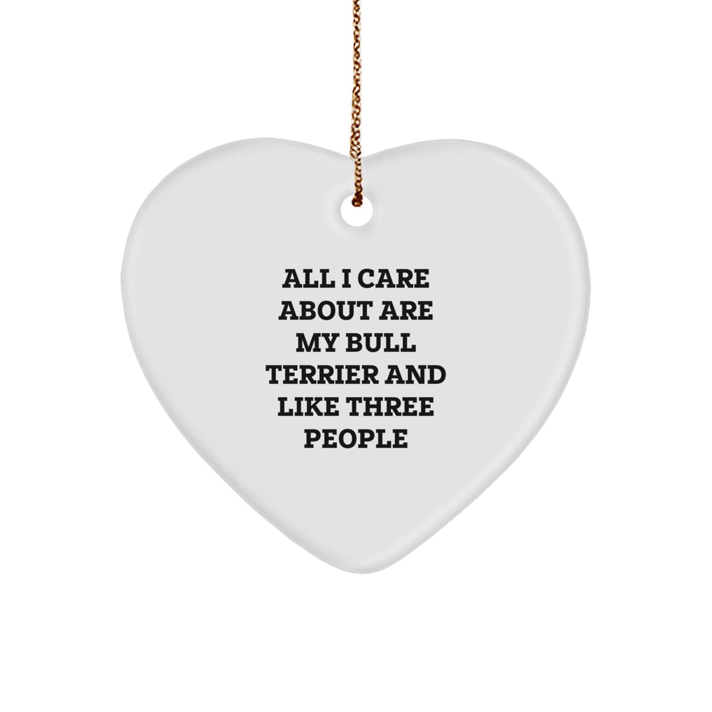 Bull Terrier Dog Lover Gifts from Friends, Family, or Coworkers - 'All I Care About Are My Bull Terrier And Like Three People' Heart Ornament for Christmas Unique Gifts - Image 1
