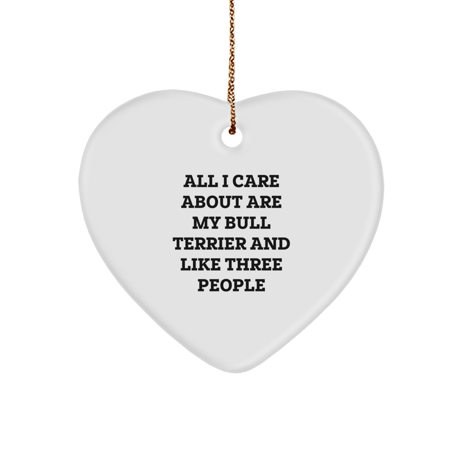 Bull Terrier Dog Lover Gifts from Friends, Family, or Coworkers - 'All I Care About Are My Bull Terrier And Like Three People' Heart Ornament for Christmas Unique Gifts - Image 1