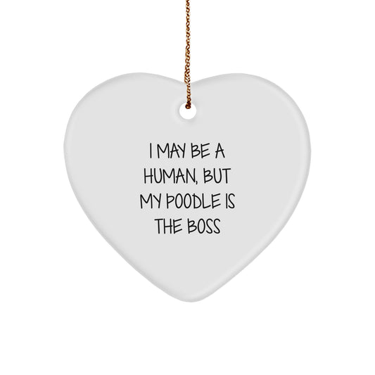 Funny Poodle Dog Gifts from Men to Poodle Dog Owners for Christmas Unique Ornaments with I May Be A Human, But My Poodle Is The Boss Quote - Image 1