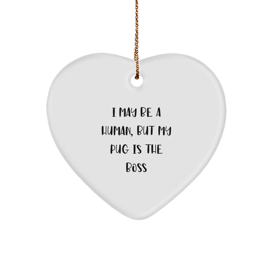 Funny Pug Dog Gifts, Heart Ornament for Christmas Unique Presents from Family to Friends - Image 1