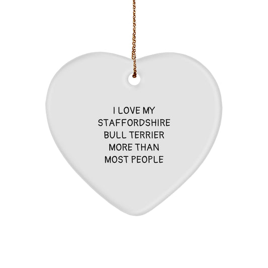 Staffordshire Bull Terrier Dog Gifts, I Love My Staff, Heart Ornament, Funny Quote, Christmas Unique Gifts from Men to Family - Image 1