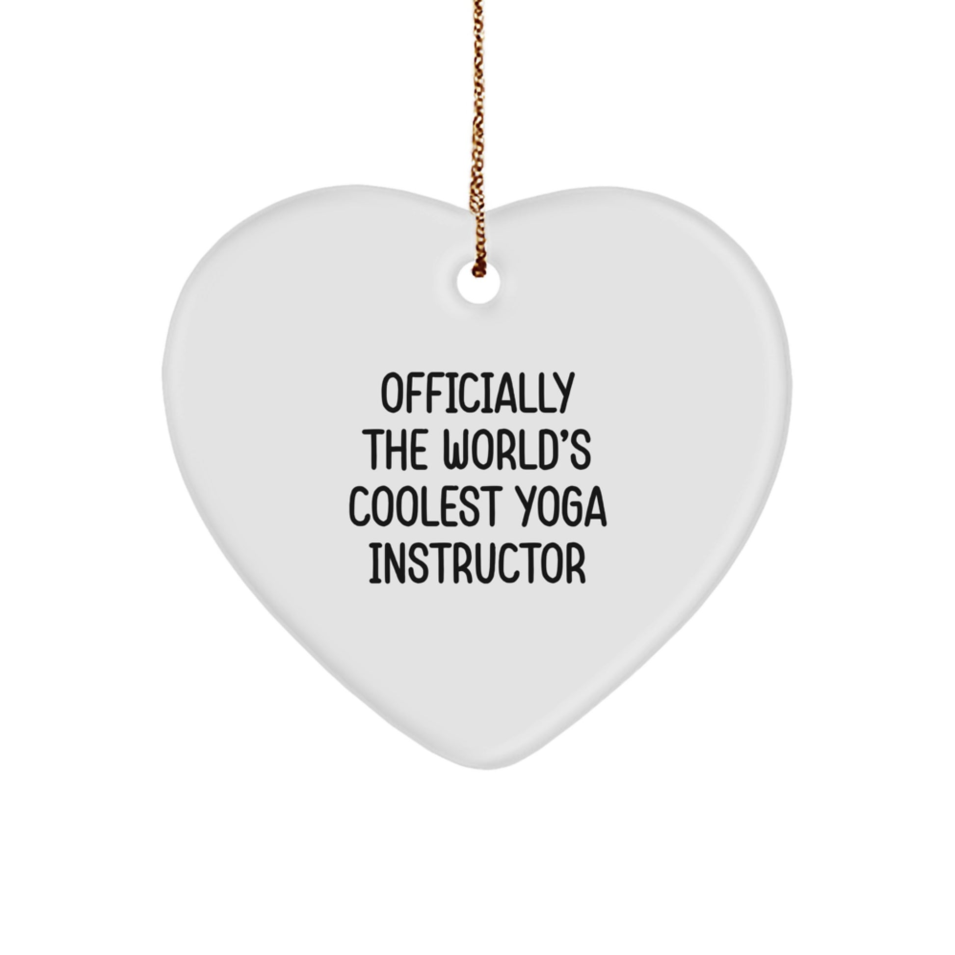 Cool Yoga Instructor Gifts from Men for Christmas Unique Heart Ornaments - 'Officially The World's Coolest Yoga Instructor' Quote, White, 2.75in - Image 1