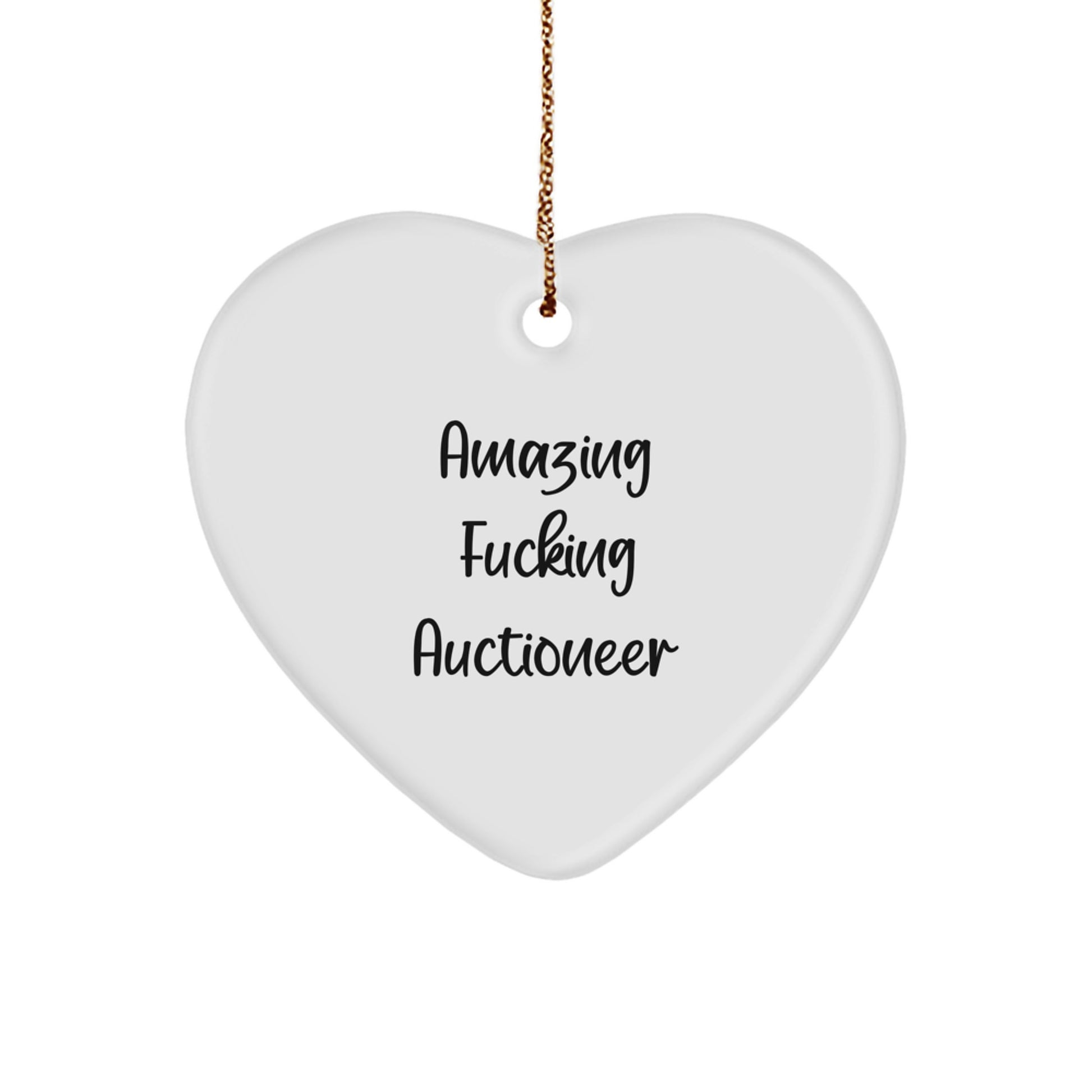 Funny Auctioneer Christmas Unique Gifts for Friends from Men, Heart Ornament with 'Amazing F--king Auctioneer' Quote - Image 1