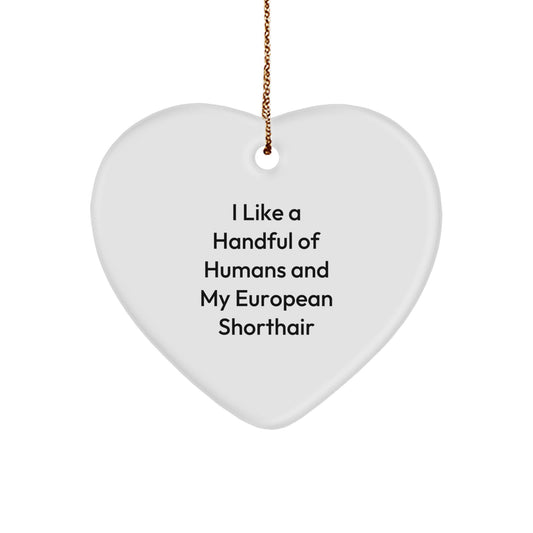 Funny European Shorthair Cat Heart Ornaments Gifts from Men to Family at Christmas Time, I Like A Handful Of Humans And My European Shorthair Cat, Perfect for Cat Lovers, White Heart Shaped - Image 1